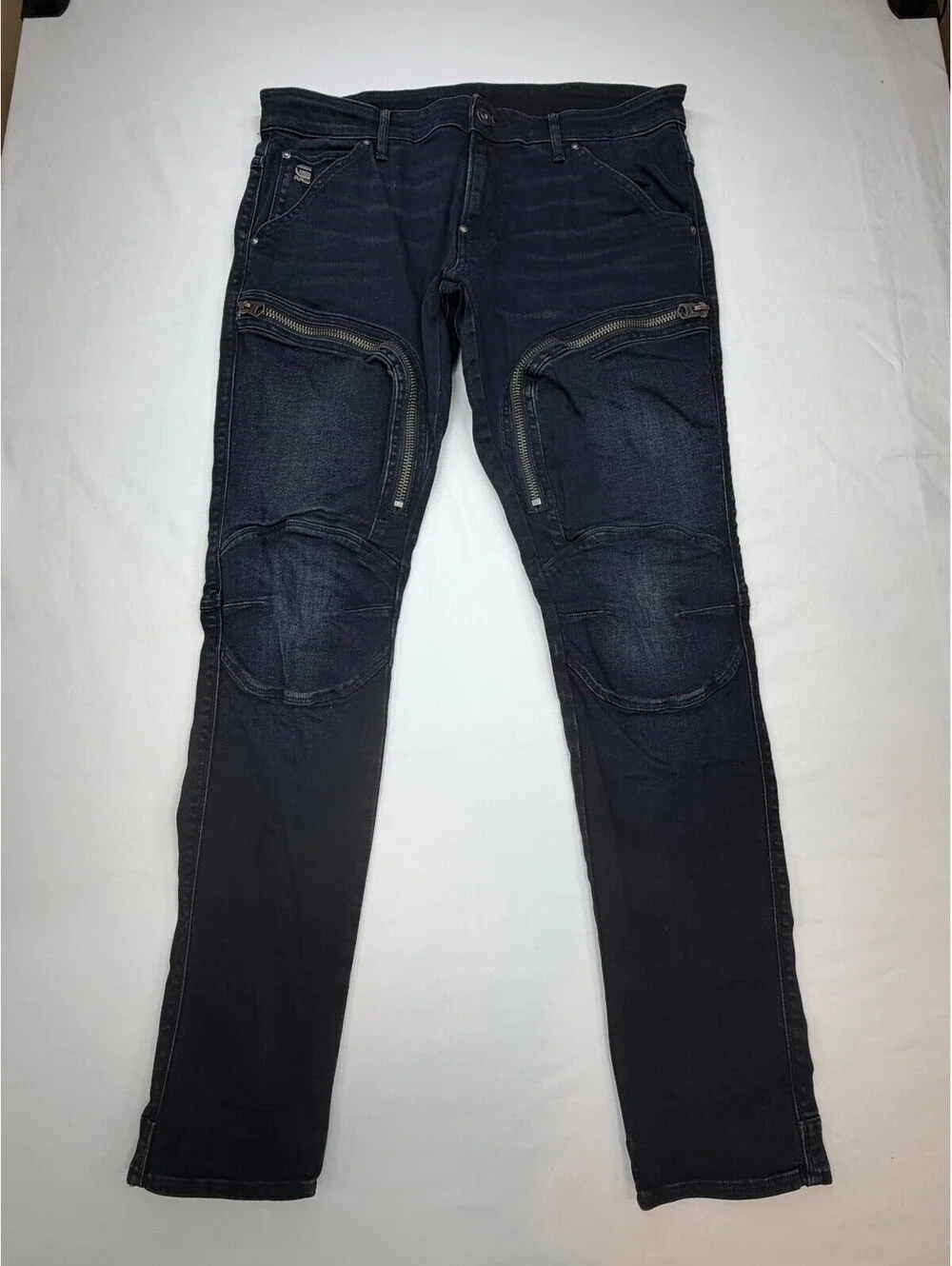 G Raw Air Defence Men Skinny Jeans Moto Zip Size 34 Dark Blue
